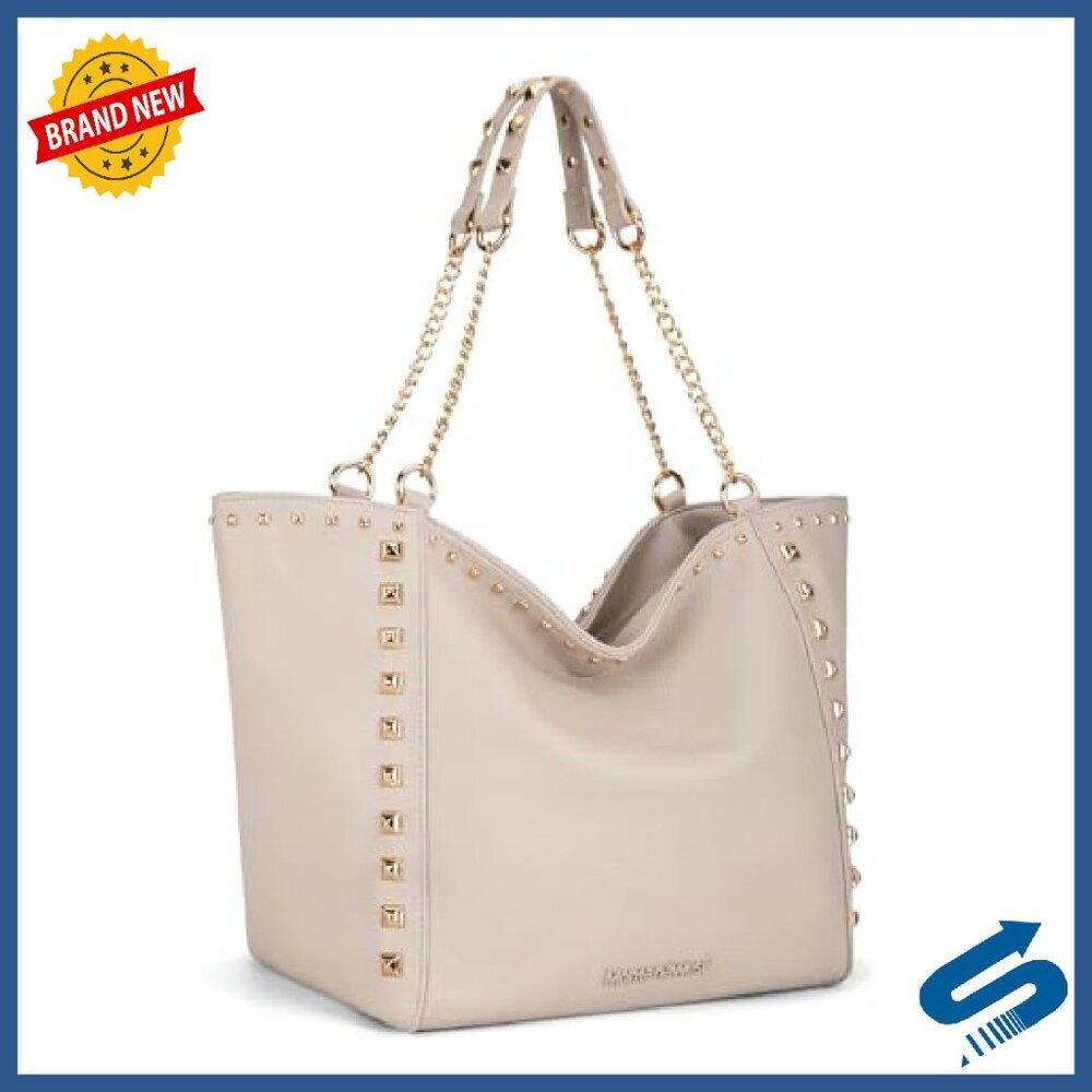 Oversized Vegan Leather Tote Bag with Chain Handle - Large Capacity - Picture 2 of 8